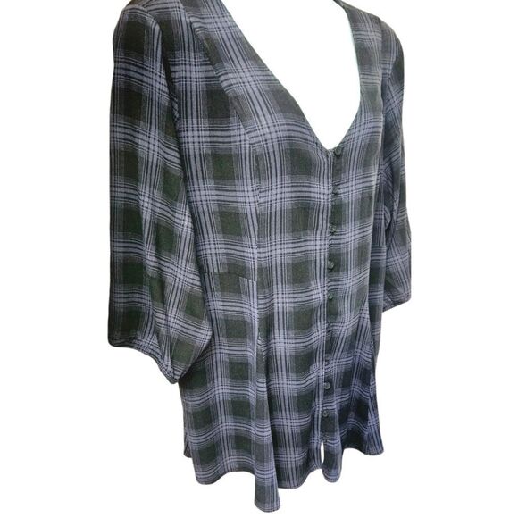 TORRID FIT FLARE Rayon Slub Button -Up Top Shadow Plaid Deep Black Size 2X - Picture 6 of 16